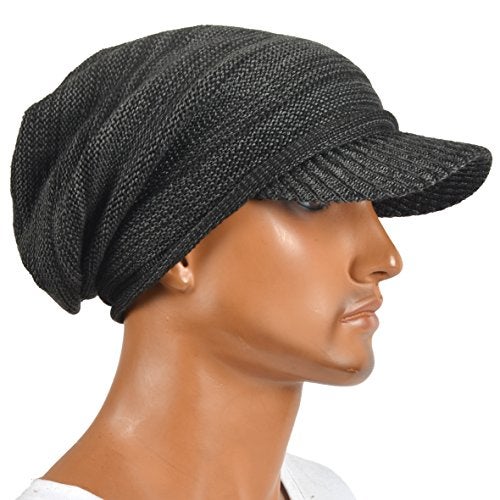 VECRY Mens Womens Thick Fleece Lined Knit Newsboy Cap Slouch Beanie Hat with Visor (Dark Grey) - Image 3