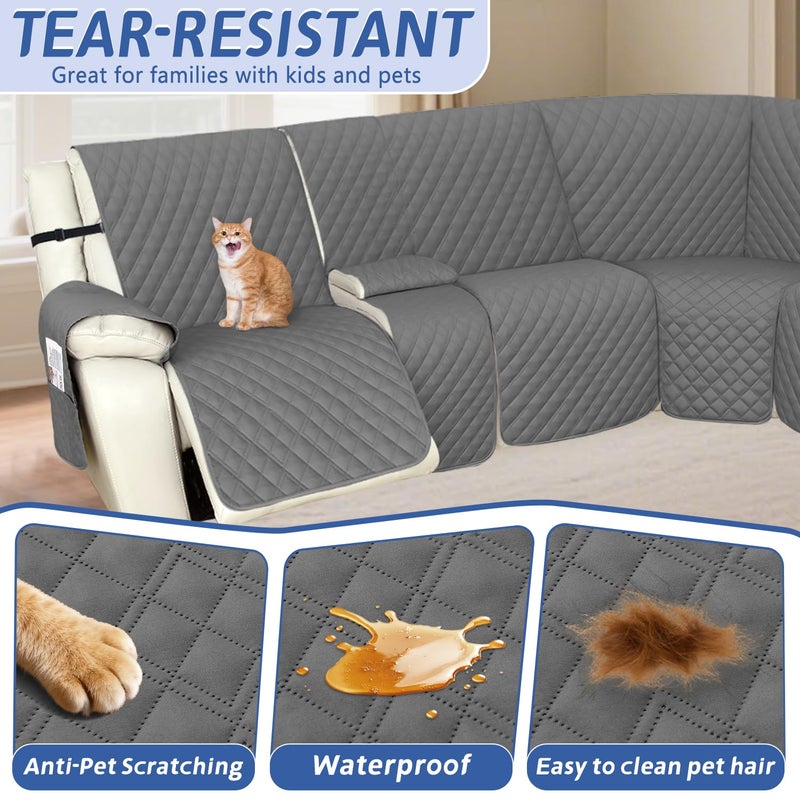 Arfntevss Recliner Sectional Couch Covers 1OO% Waterproof L Shape Sofa Cover for Reclining L Shaped Sectional Slipcover Dog Washable Corner Non Slip Protector (5 Seater with 1 Console, Dark Gray) - Image 5