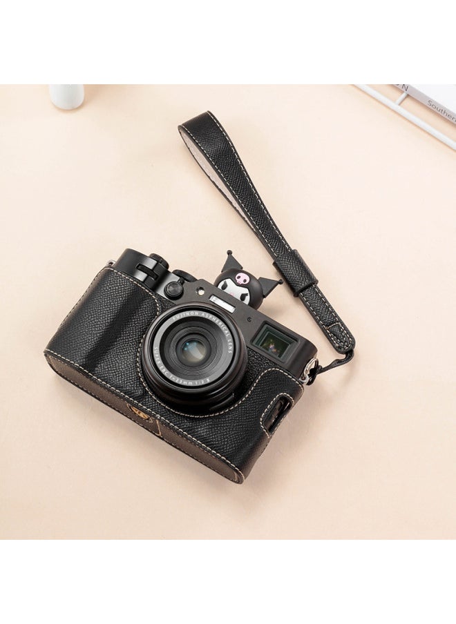 Generic Fuji X00VI Camera Case Leather Case X100V X100T Base Camera Case Protection Bag-Color:X100VI   Temperament Black Wrist Strap  - Image 1