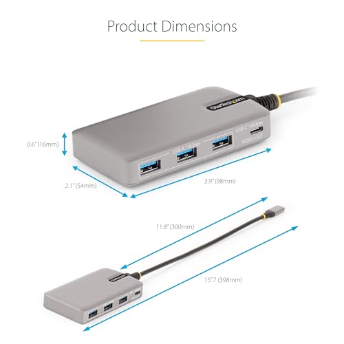 StarTech.com 4-Port USB-C Hub with USB-C DP Alt Mode Video Output 4K 60Hz - 3x USB-A, 1x USB Type-C, 100W Power Delivery Pass-Through, USB 3.2 10Gbps, 1ft/30cm Cable, Portable USB Hub (HB31C3A1CDPPD3) - Image 5