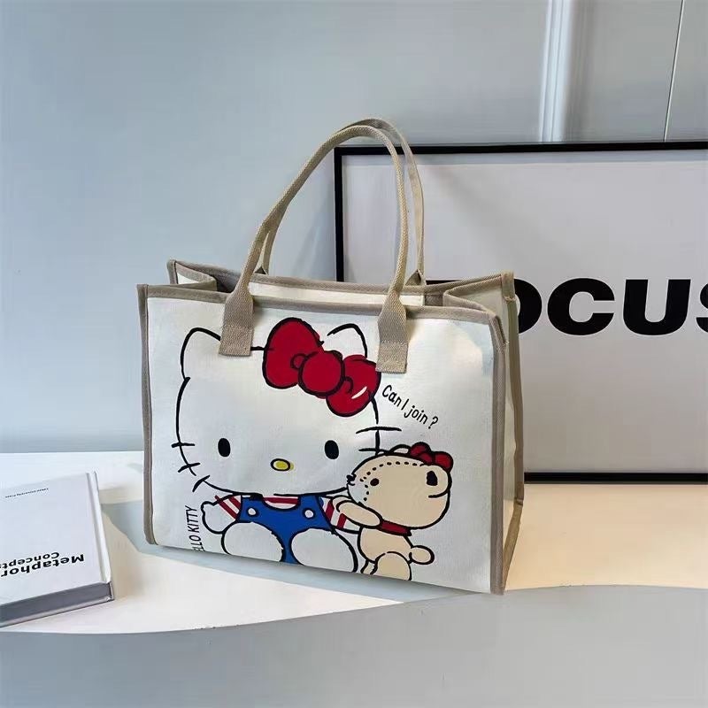 Canvas Bag Large Capacity Durable Canvas Material Cartoon Pattern Tote - Trendy Summer Design Casual Bag for Daily Commute, Casual Outings and All Ages - Image 1