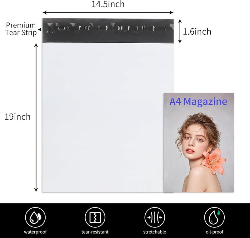 BESTEASY Poly Mailers 14.5"x19" White Shipping Bags Self-Sealing Mailing Envelopes Waterproof and Tear Proof Small Business Plastic Bags for shipping (14.5x19‘’ 100 Pcs) - Image 2