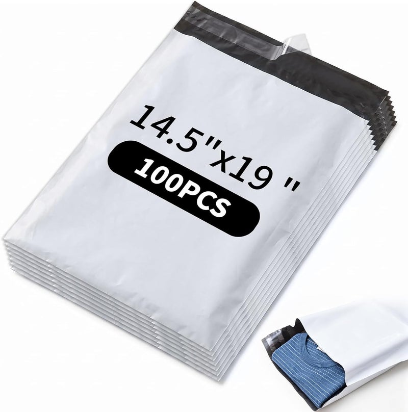 BESTEASY Poly Mailers 14.5"x19" White Shipping Bags Self-Sealing Mailing Envelopes Waterproof and Tear Proof Small Business Plastic Bags for shipping (14.5x19‘’ 100 Pcs) - Image 1