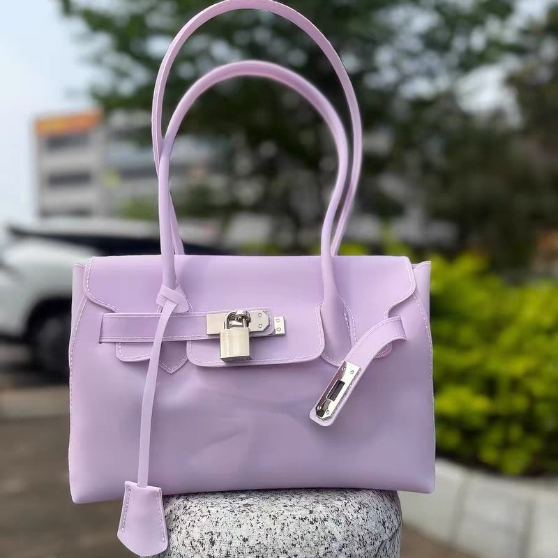 Macaron Color Jelly Tote Bag with Lock - Image 4