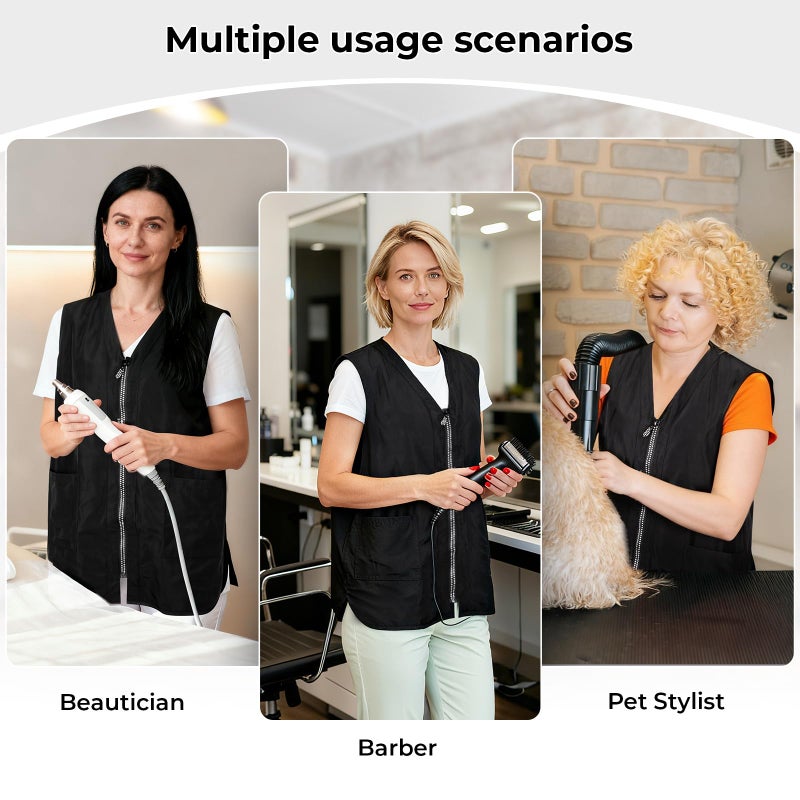 Noverlife Glitz Rhinestone Closure Stylist Vest, V-Neckline Baber Smock, Washable Hairdresser Apron Uniform for Unisex with 2 Lower Pockets, Zip Up Vest Sleeveless Outerwear, Stain & Hair Against Salon Jacket - Image 5