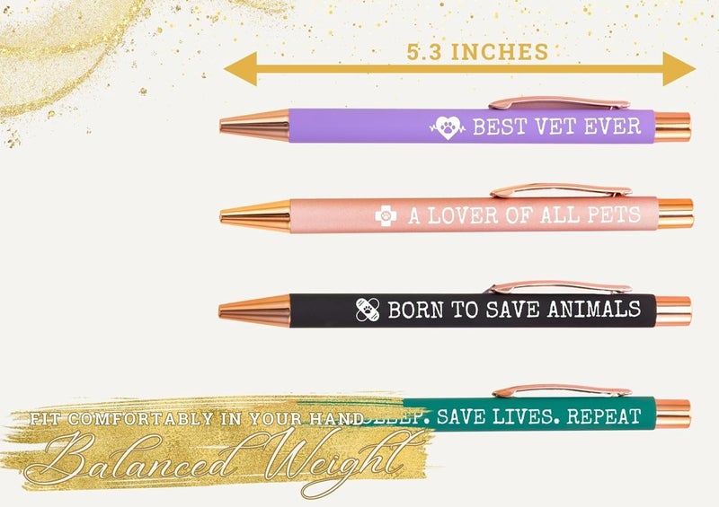 InnoBeta Vet Gifts Vet Tech Appreciation Gifts for Veterinary Technologists Ballpoint Pen Set of 4 Great for Birthday Christmas Thanksgiving Day - Image 3