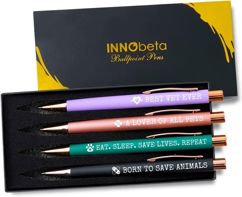 InnoBeta Vet Gifts Vet Tech Appreciation Gifts for Veterinary Technologists Ballpoint Pen Set of 4 Great for Birthday Christmas Thanksgiving Day - Image 1