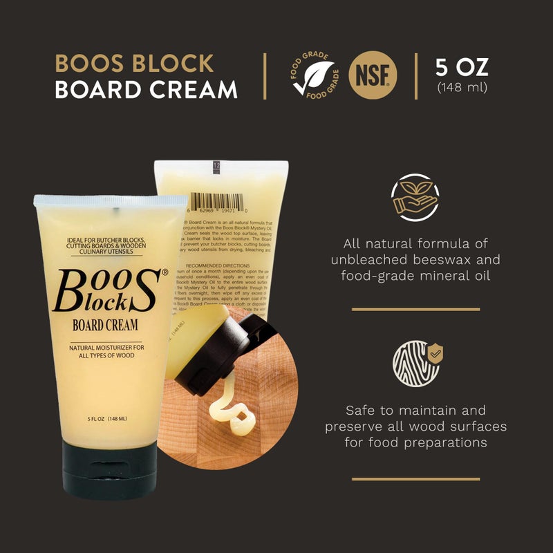John Boos 16Oz Mystery Oil & 5Oz Board Cream Care Kit for Butcher Blocks & Cutting Boards - Image 3