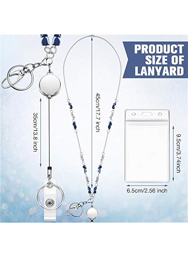 Arabest 3 Sets ID Badges Lanyards for Women Badge Holder Necklace Lanyard Retractable Reel with Beaded Stainless Steel ID Clip Necklace for Office(Elegant Style)  - Image 2