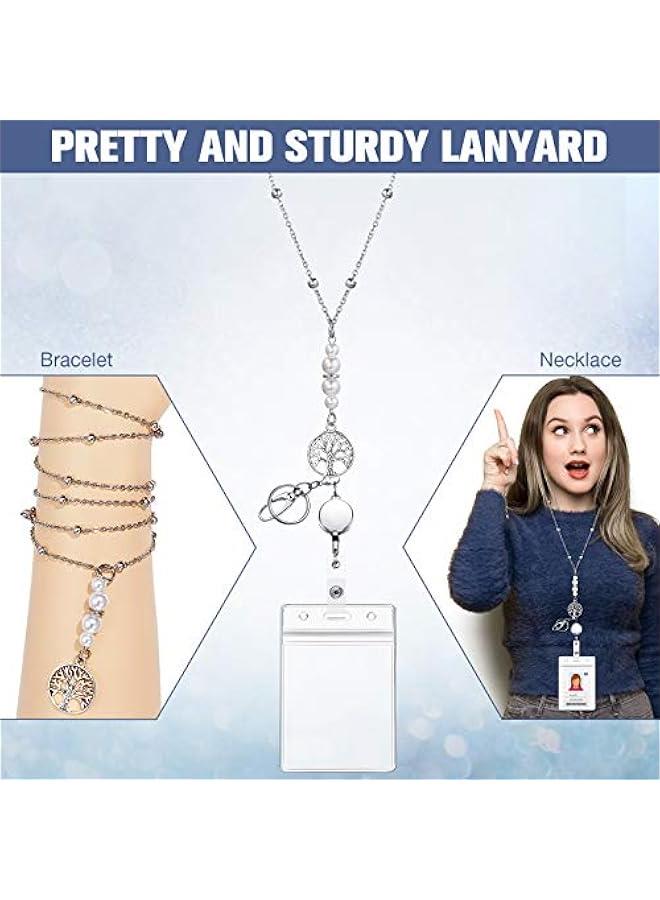 Arabest 3 Sets ID Badges Lanyards for Women Badge Holder Necklace Lanyard Retractable Reel with Beaded Stainless Steel ID Clip Necklace for Office(Elegant Style)  - Image 5