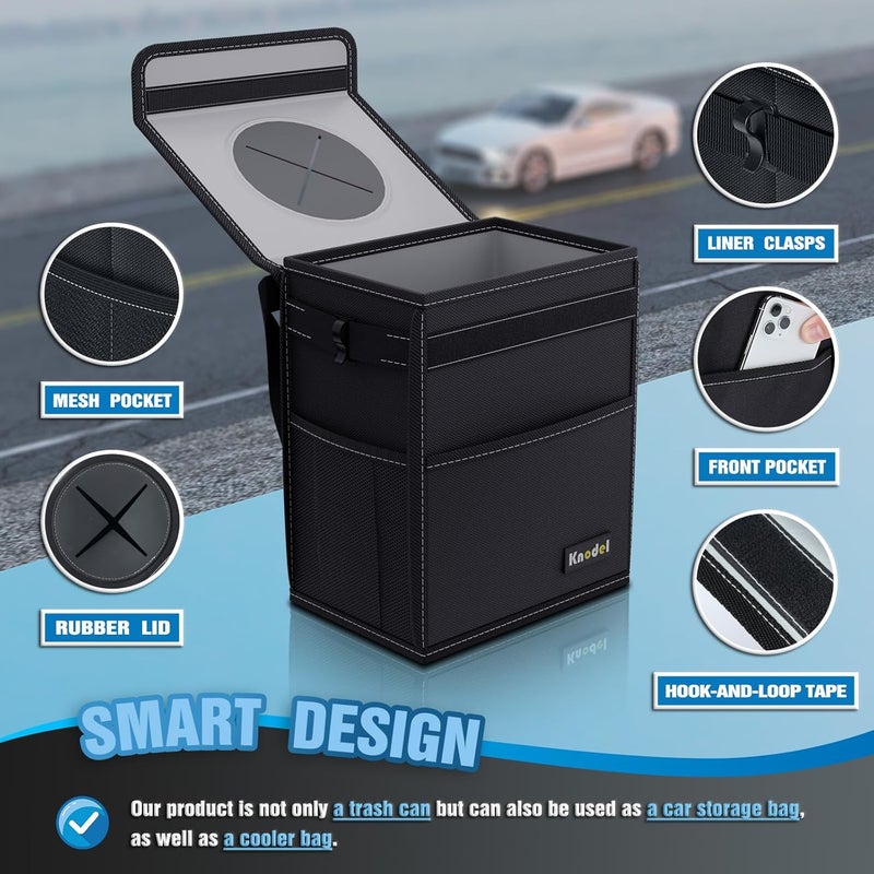 Car Trash Can with Lid, Car Garbage, Bin and Bag (Large, Black) | Waterproof Car Garbage Can with Liner, Hanging Trash Bag for Car, Suv, Van, Truck, Car Bin - Image 3