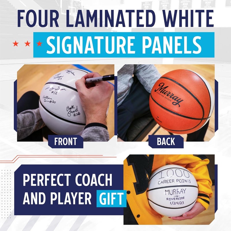 Murray Sporting Goods Autograph Basketball with Stand - Four Panel Signature Ready Display Memorabilia Autographic Basketball Regulation Size 29.5 inches - Image 2