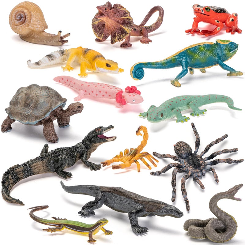 THINKBAY 14PCS Reptile Animal Figurines ToysDesert Amphibians Sand Toys with AxolotlLizardSnakeSpiderKomodo DragonAlligatorRainforest Cold Blooded Plastic Animals Figures Party Favors for Kids - Image 3