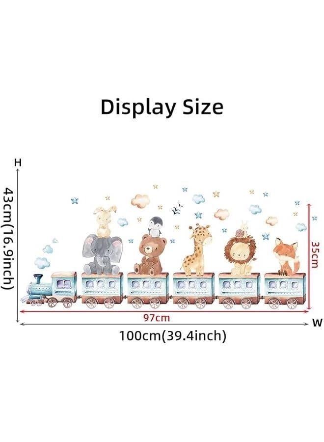 Wall Stickers for Baby Room Cartoon Animal Train Theme Decals Fox Lion Elephant Giraffe Wallpaper Wall Decals for Kids Room Boys Girls Bedroom, Nursery Room Kindergarten Decoration PVC Murals - Image 3
