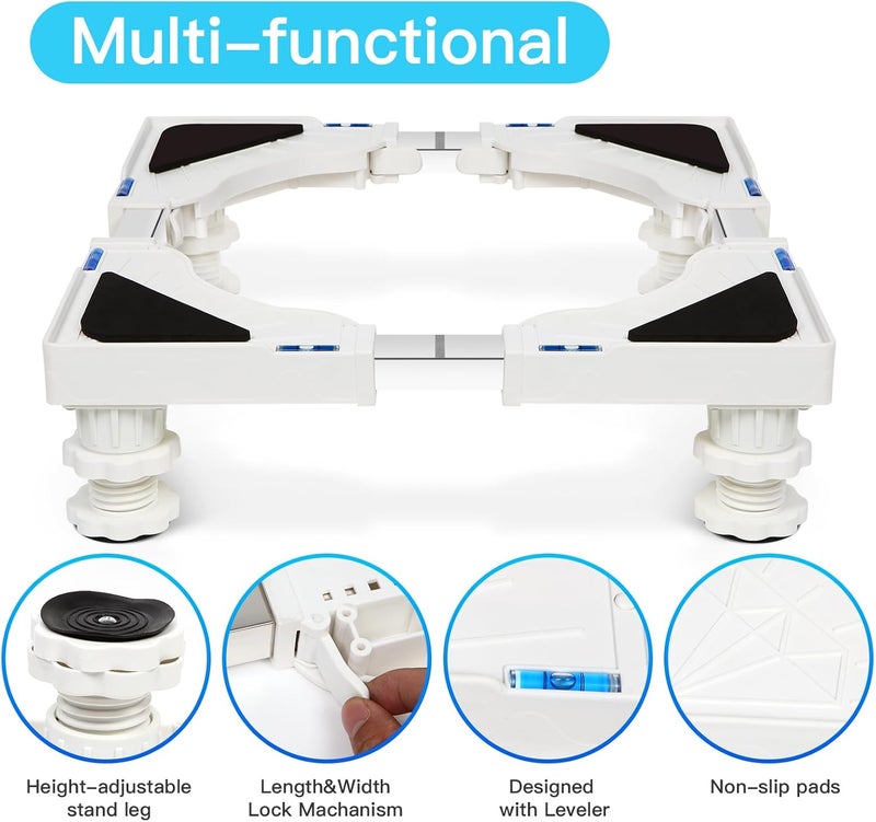 Nefish Mini Fridge Stand Adjustable Refrigerator Stand with 4 Strong Feet Universal Appliance Stand Base Heavy Duty Washer and Dryer Stand Laundry Pedestal Multi-Functional Base (White) - Image 2