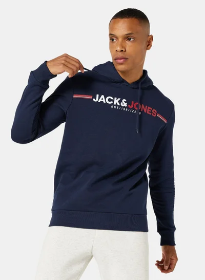 جاك اند جونز Logo Relaxed Fit Hoodie