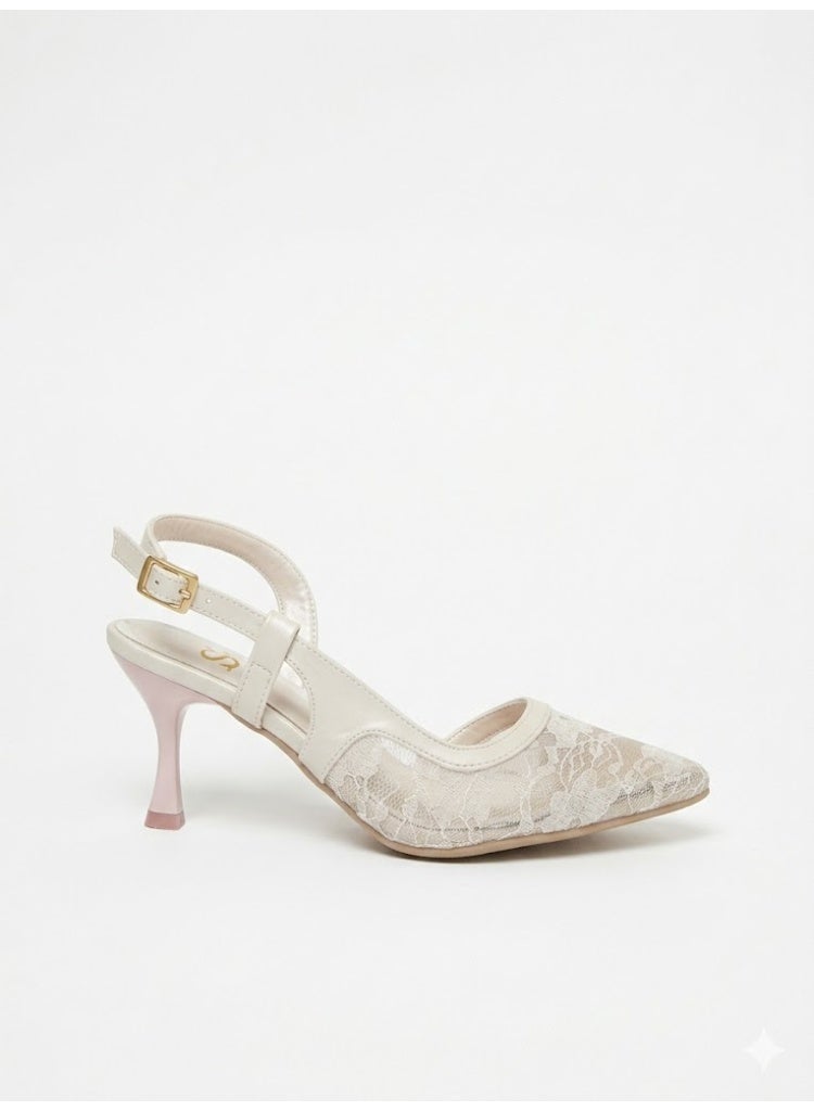 لايف ستيلاش  أحذية كعب دانتيل مع إبزيم F-611 - بيج - Image 3