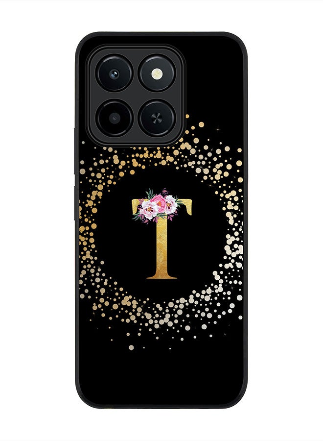 For Honor X6c Case,Slim fit Camera Protection, Shockproof Thin Phone cover  - Custom Monogram Floral - T ( Black )