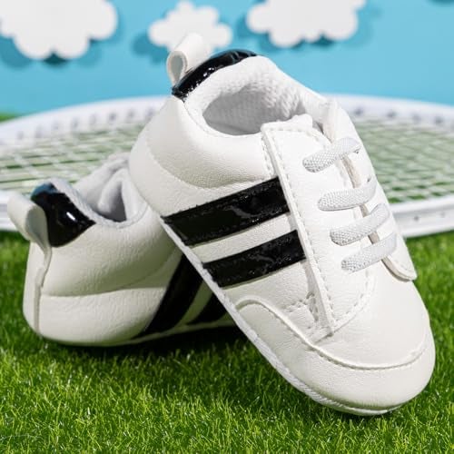 Neska Moda 6 to 12 Months Baby Boys & Girls Synthetic Leather Shoes,Infant Non Slip Soft Sole Lace Closure Booties,Unisex Casual Sneaker (White,Black)-BT4198 - Image 5