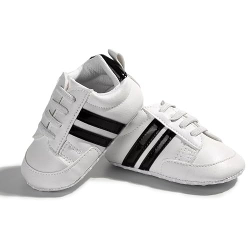 Neska Moda 6 to 12 Months Baby Boys & Girls Synthetic Leather Shoes,Infant Non Slip Soft Sole Lace Closure Booties,Unisex Casual Sneaker (White,Black)-BT4198 - Image 4