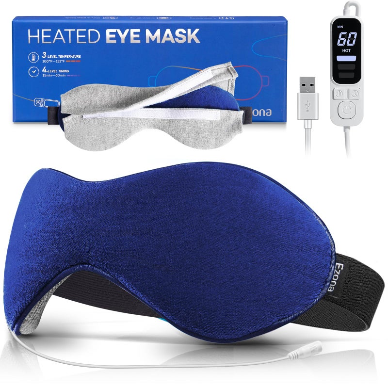 Ezona Heated Eye Mask, Warm Eye Compress Mask for Dry Eyes, USB Electric Eye Heating Pad with Temperature & Timer Control, Dry Eye Mask for Dry Eyes, Blepharitis, Sinus Migraine (Indigo) - Image 1