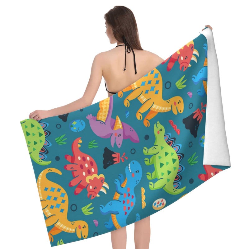 COMFAR Dinosaur Beach Towels for Boys Kids Beach Towels Bulk Toddler for Travel Pool Personalized Microfiber Oversized Quick Dry Pool Towel 30"x 60" - Image 2