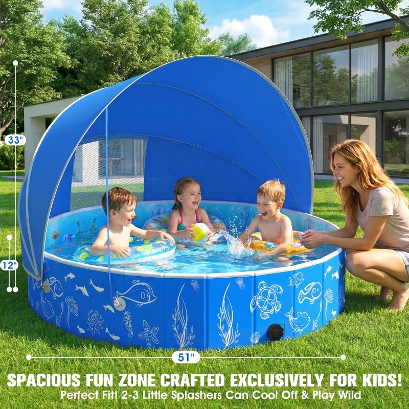 FizZeal Kiddie Pool with Canopy, 51in Foldable Toddler Pool,Pop Up Baby Pool with Shade,UPF 50+UV Portable Swimming Pool for Kids,Collapsible Baby Pool for Beach, Outdoor Toddler Pool for Backyard - Image 3