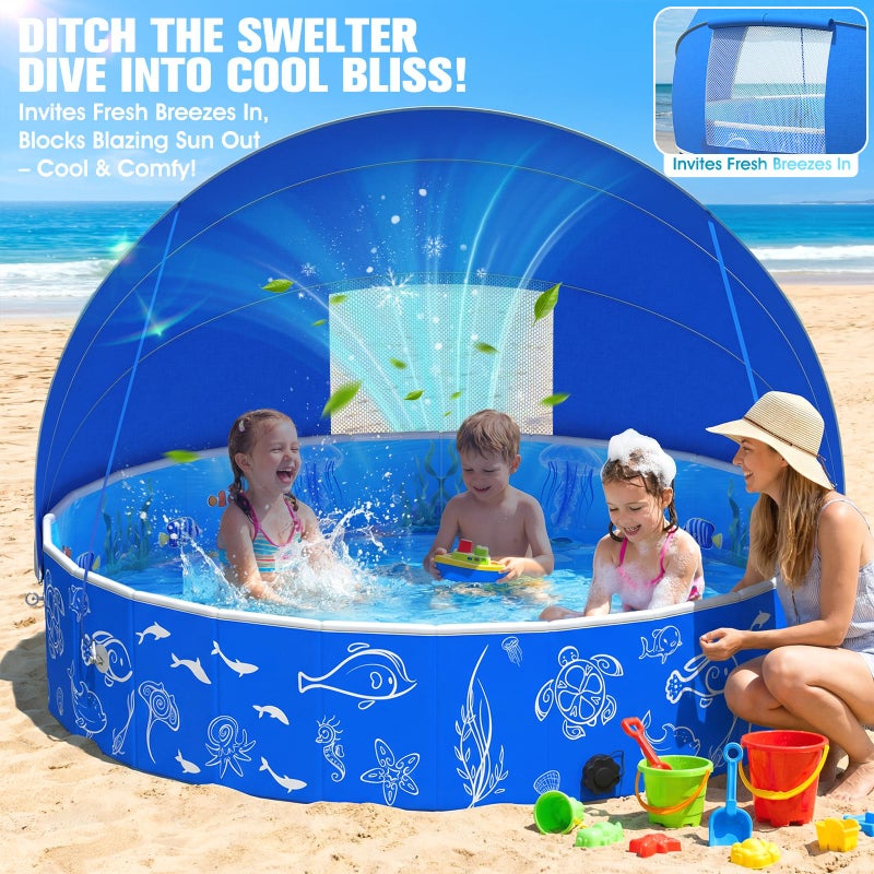 FizZeal Kiddie Pool with Canopy, 51in Foldable Toddler Pool,Pop Up Baby Pool with Shade,UPF 50+UV Portable Swimming Pool for Kids,Collapsible Baby Pool for Beach, Outdoor Toddler Pool for Backyard - Image 4