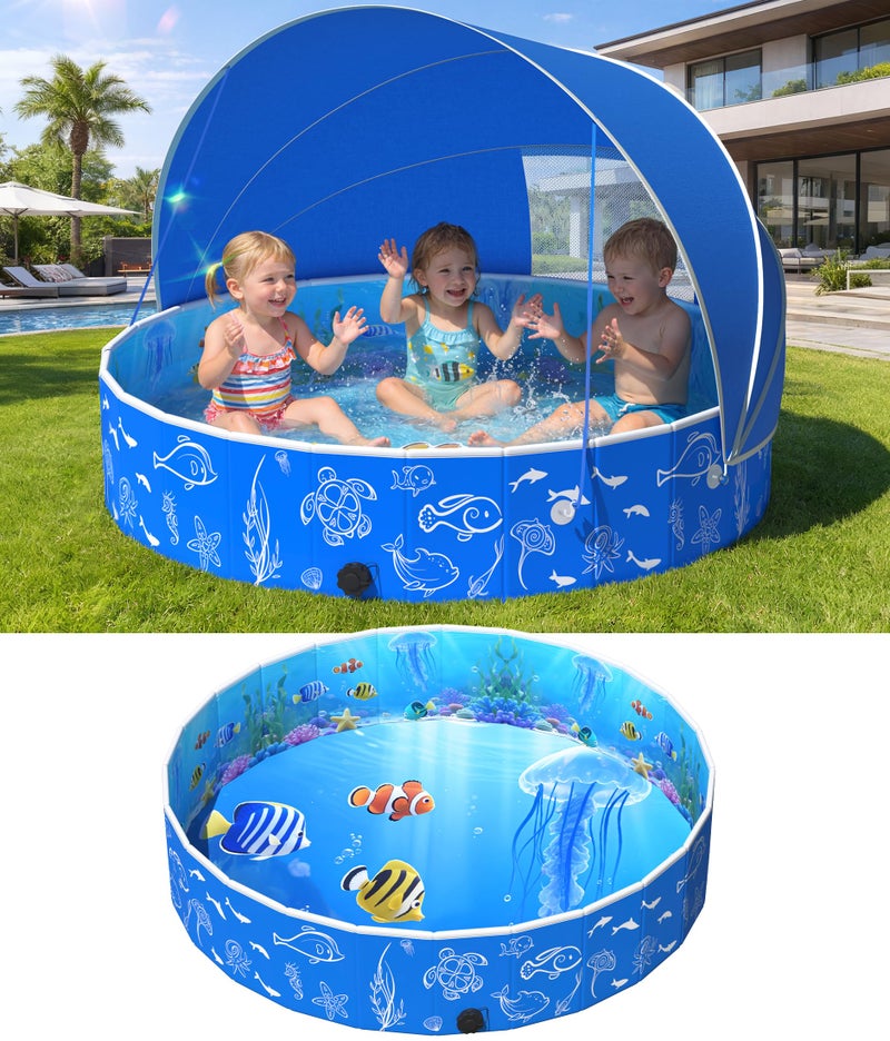 FizZeal Kiddie Pool with Canopy, 51in Foldable Toddler Pool,Pop Up Baby Pool with Shade,UPF 50+UV Portable Swimming Pool for Kids,Collapsible Baby Pool for Beach, Outdoor Toddler Pool for Backyard - Image 1