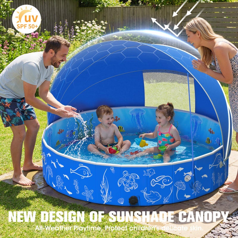 FizZeal Kiddie Pool with Canopy, 51in Foldable Toddler Pool,Pop Up Baby Pool with Shade,UPF 50+UV Portable Swimming Pool for Kids,Collapsible Baby Pool for Beach, Outdoor Toddler Pool for Backyard - Image 2