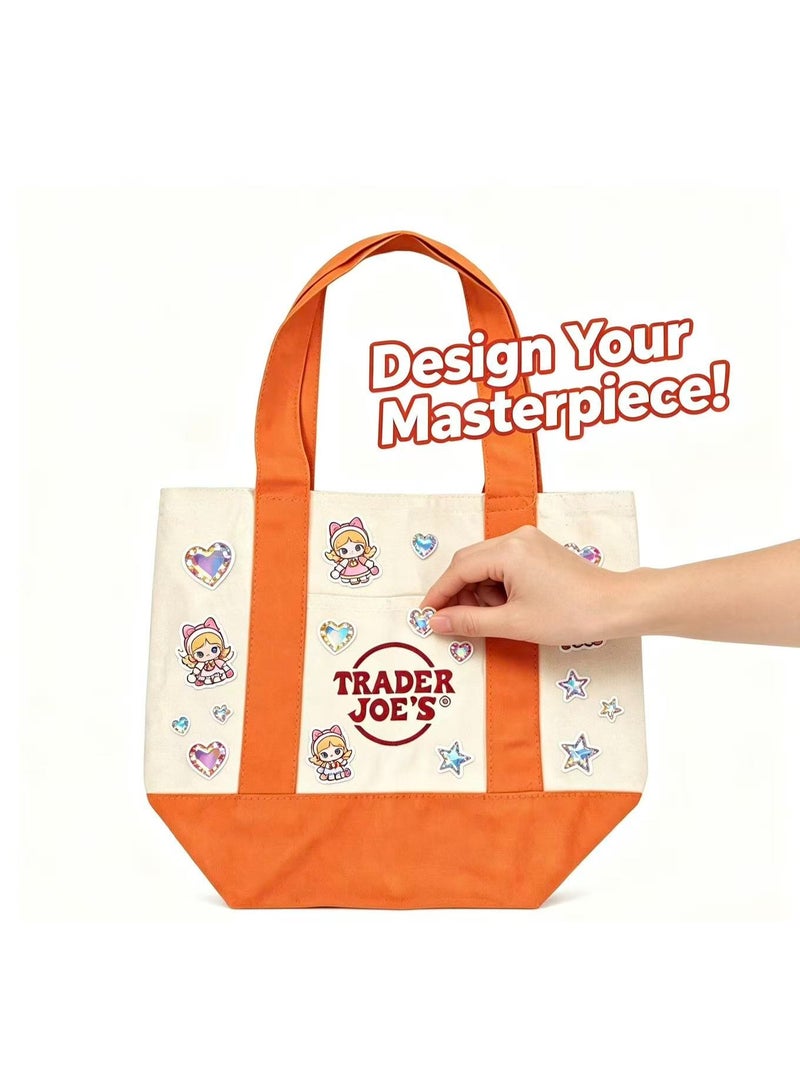 Trader Joe's Medium Canvas Reusable Grocery Shoulder Tote Bag with Blank Surface for Personal DIY Painting Sticker Decorations- Orange - Image 3