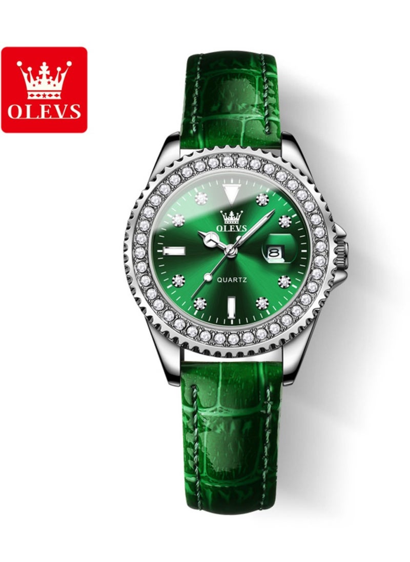 OLEVS - Watches for Women Quartz Leather Water Resistant Analog Watch 34mm Green 9945 - Image 1
