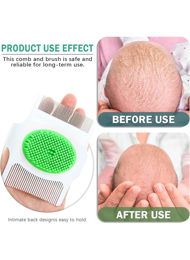 X spring Cradle Cap Brush 2 Pieces Baby Cradle Cap Brush And Comb 3 In 1 Design Cradle Cap Brush Dandruff Cleaning Brush With Soft Rubber Bristles For Help Gently Massage Care Scalp - Image 3