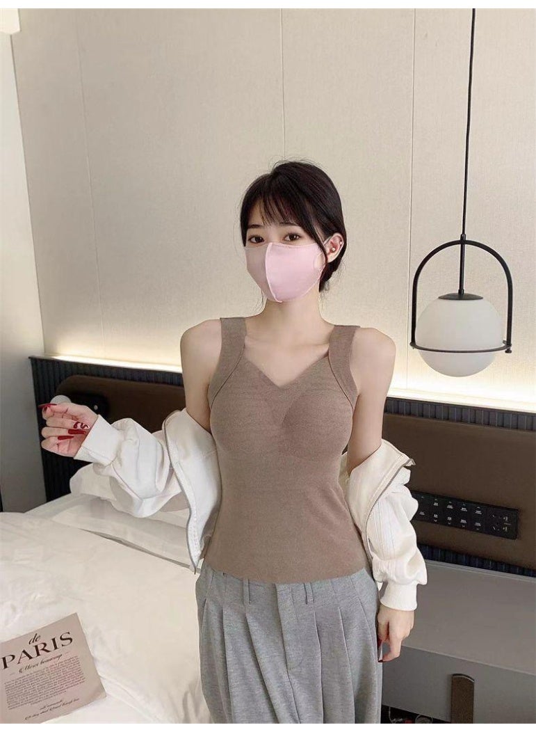 NIBEMINENT Autumn and Winter Thermal Vest with Chest Pad Underwear Slim  Wear  Brushed Sleeveless Top for Women - Image 2