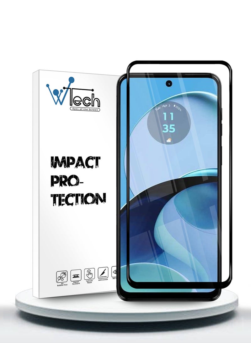 Wtech Motorola Moto G14 4G 2023 Premium E2E Full Glue Full Cover Tempered Glass Screen Protector (MSGECN) - Clear/Black - Image 1