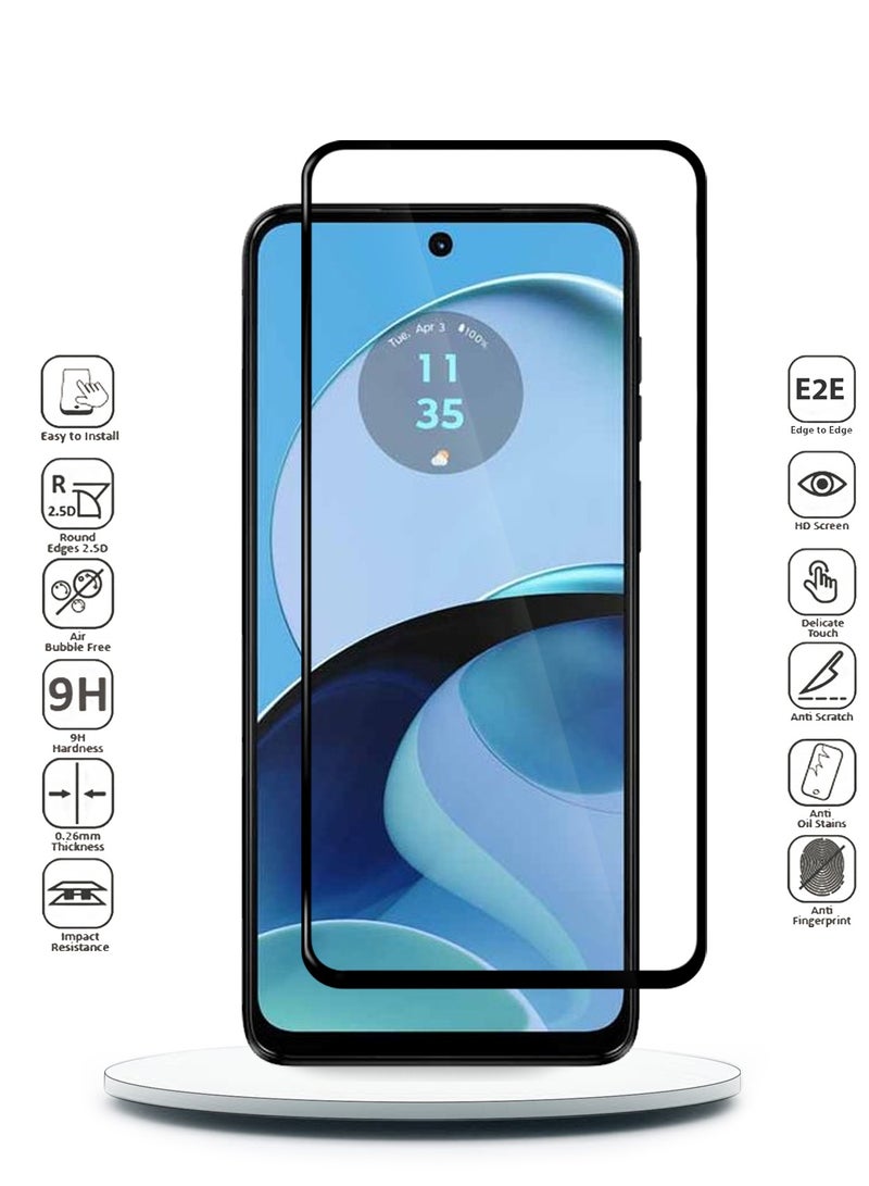 Wtech Motorola Moto G14 4G 2023 Premium E2E Full Glue Full Cover Tempered Glass Screen Protector (MSGECN) - Clear/Black - Image 2