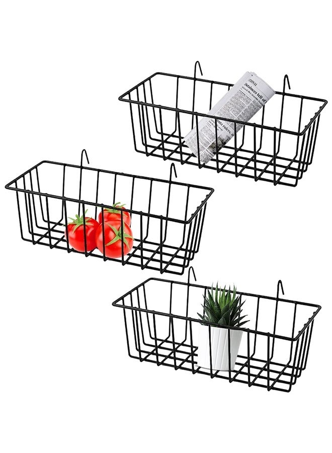 3 Pack Wall Grid Panel Hanging Wire Basket,Wall Storage and Display Basket,Grid Wall Storage Basket for Kitchen,Black - Image 1
