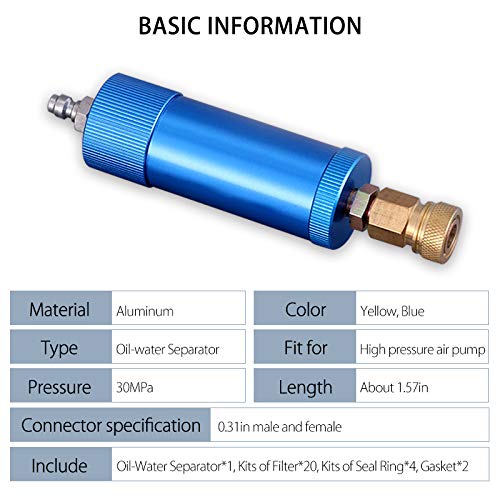 La La Pet Creation Core High Pressure PCP Hand Pump Air Filter Water-Oil Sparator with Female and Male Quick Connect for High Pressure Air Compressor Pump 30Mpa Blue - Image 2