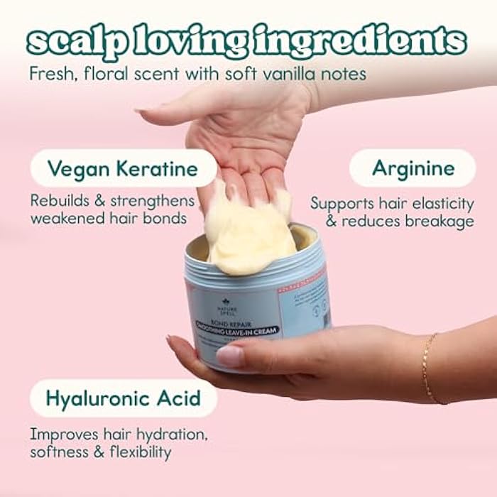 Nature Spell Bond Repair Leave-In Cream, Sulfate & Paraben Free, Reduces Frizz & Protects from Heat Damage, Smoothing & Styling, with Vegan Keratin, Color Safe, For All Hair Types, 10.14 fl oz - Image 4