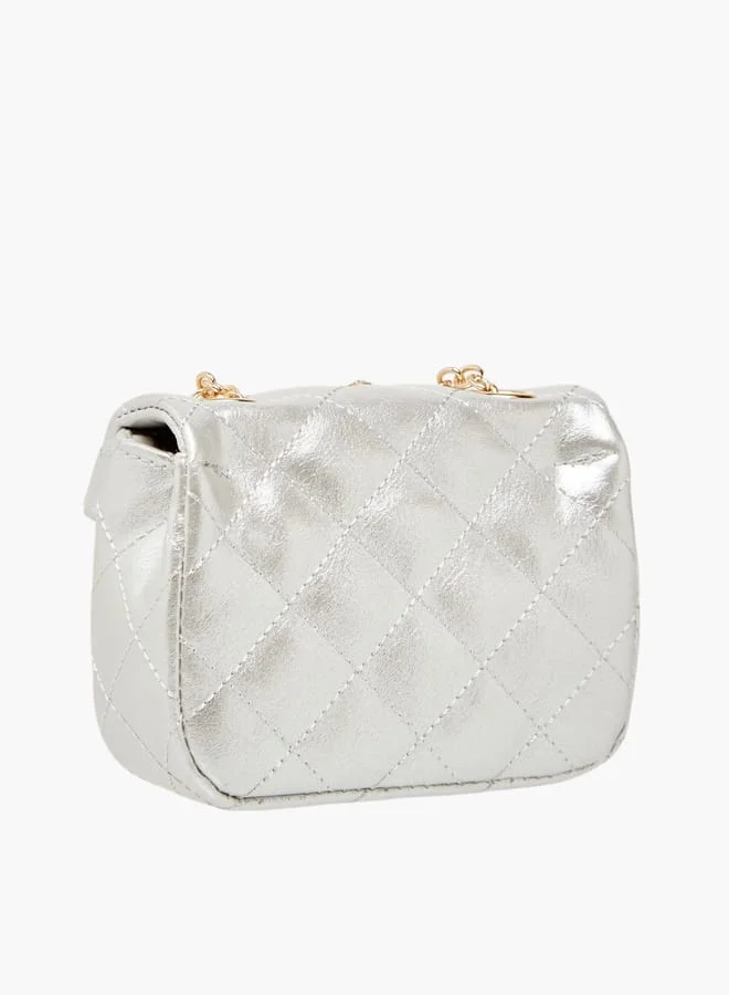 ميسي الصغيرة Girls Embellished Crossbody Bag with Chain Strap and Button Closure