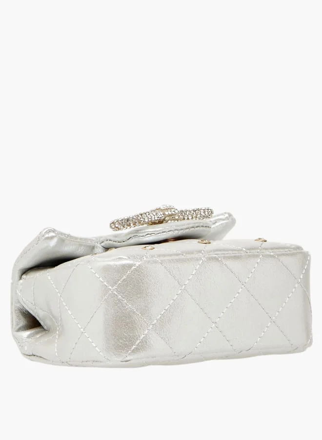 ميسي الصغيرة Girls Embellished Crossbody Bag with Chain Strap and Button Closure