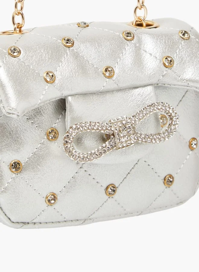 ميسي الصغيرة Girls Embellished Crossbody Bag with Chain Strap and Button Closure