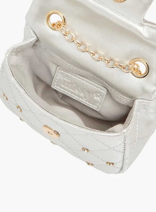 ميسي الصغيرة Girls Embellished Crossbody Bag with Chain Strap and Button Closure