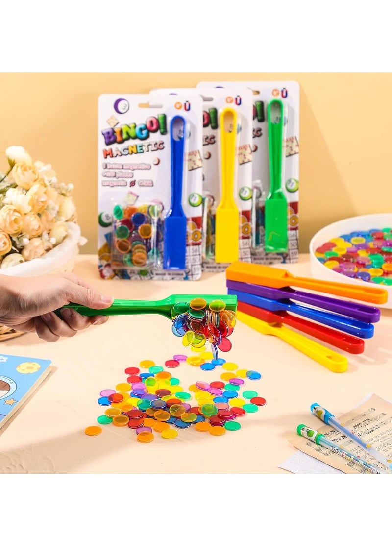 SYOSI - Magnetic bingo chips, Interactive family games, Magnetic wands for kids, Classroom learning tool, Count and sort games, Multiple color markers, Learning through play,  600 Bingo Chips 6 Magnet Wand - Image 1