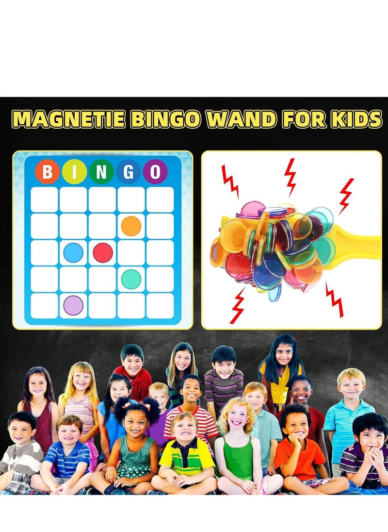 SYOSI - Magnetic bingo chips, Interactive family games, Magnetic wands for kids, Classroom learning tool, Count and sort games, Multiple color markers, Learning through play,  600 Bingo Chips 6 Magnet Wand - Image 1