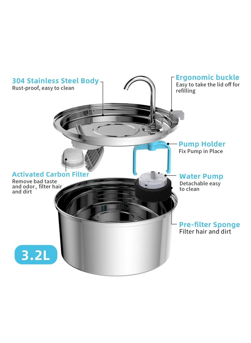 Ding Zap Cat Water Dispenser Ultra quiet Pump  3.2L Automatic Circulating Flow Water Fountain Filtration Intelligent Multiple Pets Water Dispenser Stainless Steelpet water Fountain - Image 3