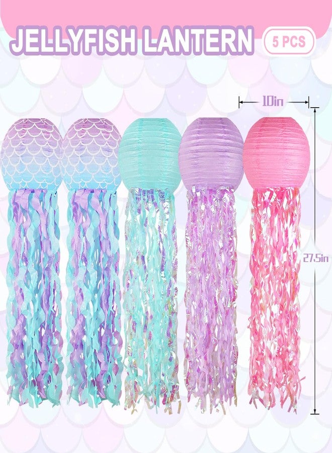 Zilue Mermaid Birthday Decorations, Jellyfish Paper Lanterns Pink Lavender Blue Mermaid Scales Hanging Lantern for Baby Shower Theme Under The Sea Ocean Birthday Party Decorations Set of 5 - Image 2