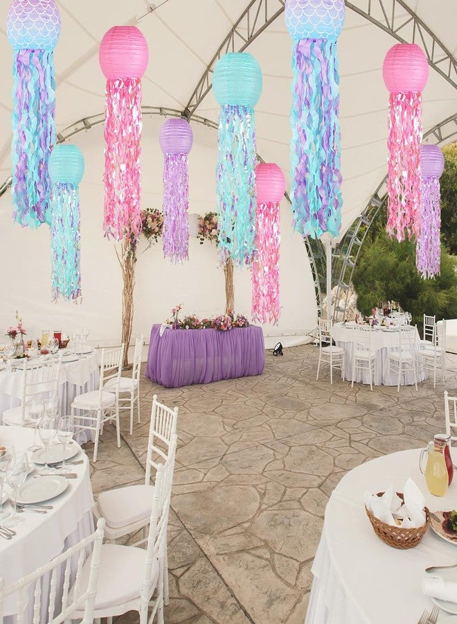 Zilue Mermaid Birthday Decorations, Jellyfish Paper Lanterns Pink Lavender Blue Mermaid Scales Hanging Lantern for Baby Shower Theme Under The Sea Ocean Birthday Party Decorations Set of 5 - Image 4