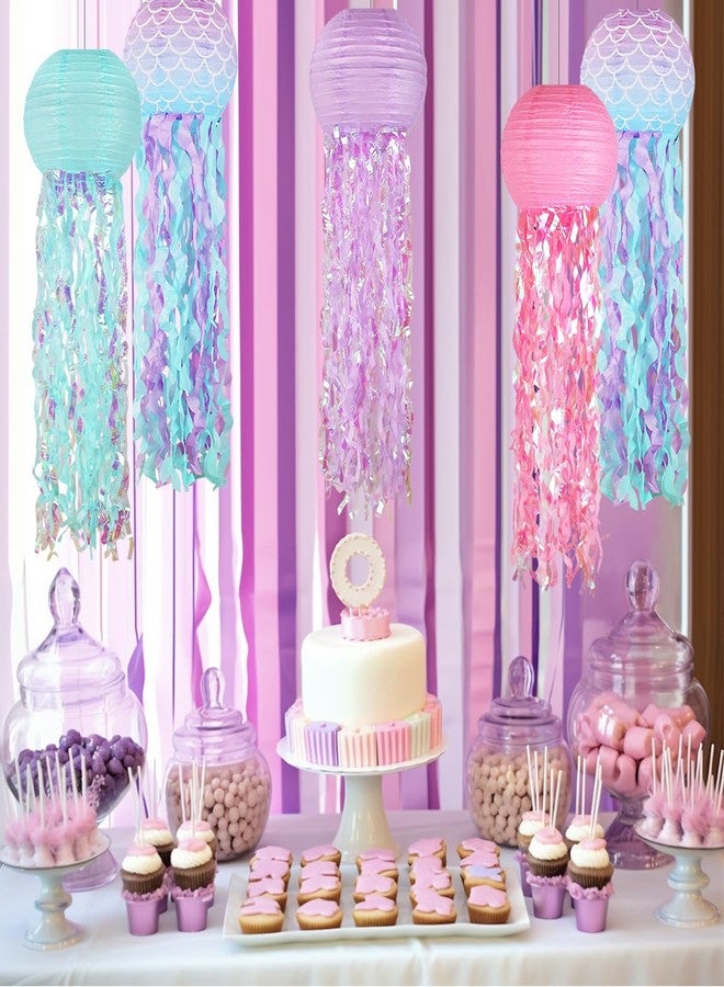 Zilue Mermaid Birthday Decorations, Jellyfish Paper Lanterns Pink Lavender Blue Mermaid Scales Hanging Lantern for Baby Shower Theme Under The Sea Ocean Birthday Party Decorations Set of 5 - Image 5