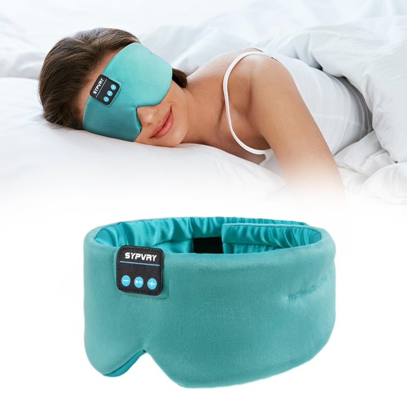 SYPVRY Sleep Mask Bluetooth 54 Headphones Soft Wireless Headband Eye Mask Blackout with Microphone Emerald - Image 2